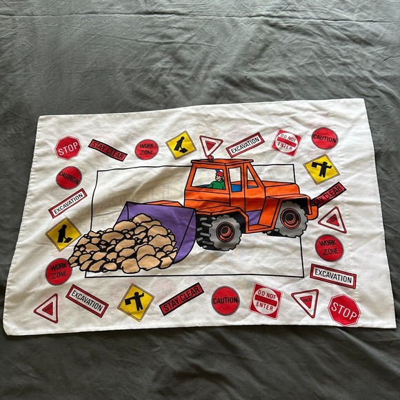 Vintage Canon Road Works Construction Flat Twin Sheet, Pillowcase, Sham - Picture 2 of 10